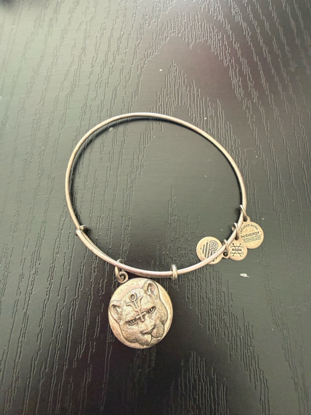 Silver-Tone Cat Face Charm Bangle Bracelet